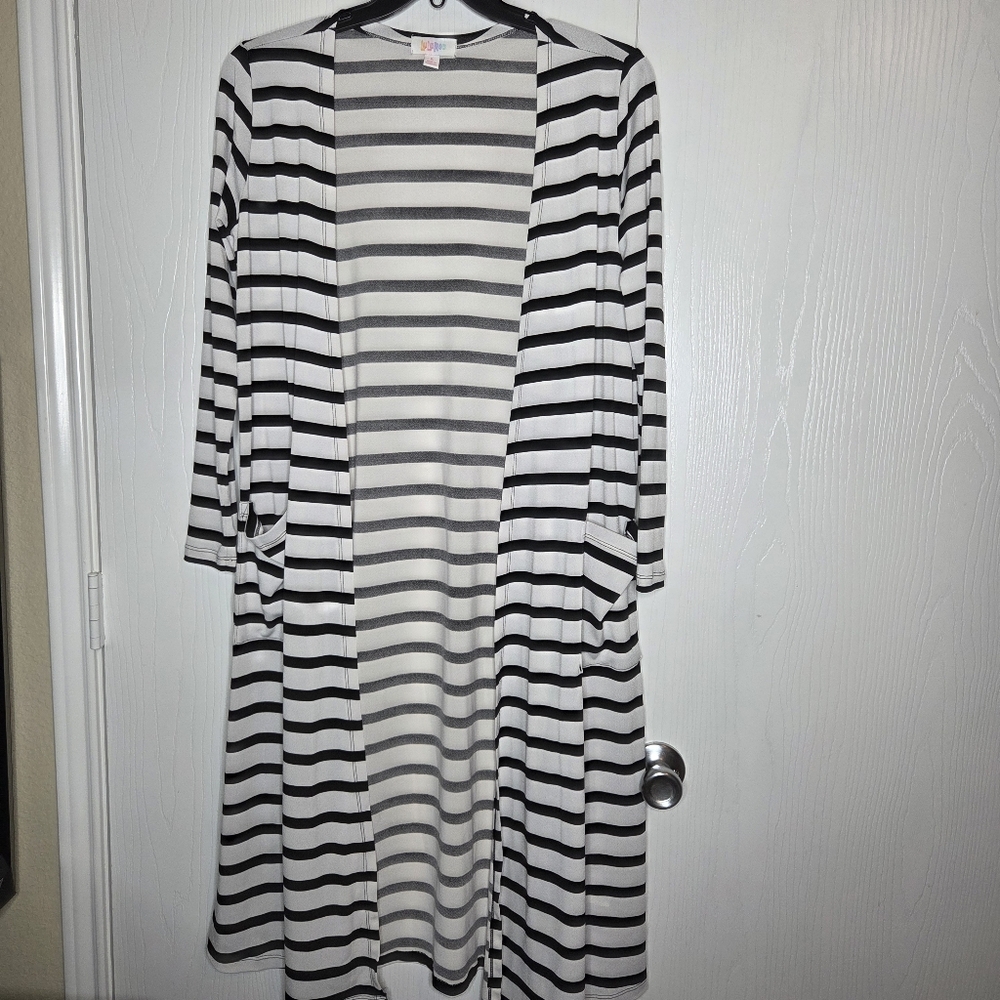 LuLaRoe Black & White Striped Open Front Cardigan